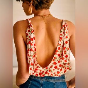 Sezane Lara Tie Blouse Coral Flowers Size US 2 / FR 34 Never Worn with Tags